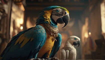 Beautiful blue and yellow macaw, Generative ai