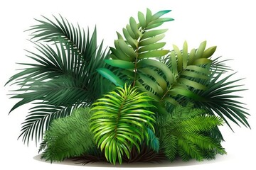 perspective from on high tropical plant bush palm arrangement nature backdrop with leaves foliage isolated on white background. Generative AI