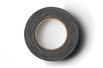 Isolated Black Gaffer or duct tape flatlay isolated on white background