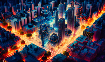Naklejka na ściany i meble A digitally enhanced city with an advanced transportation network for rapid data transfer and seamless communication