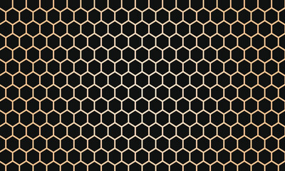 metal grid background. Abstract dark hexagon pattern on gold yellow background technology style. Modern futuristic geometric shape web banner design