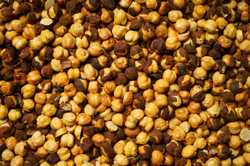 Roasted chickpeas texture background, bhuna channa