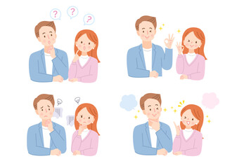 若い夫婦の表情バリエーションイラスト素材セット