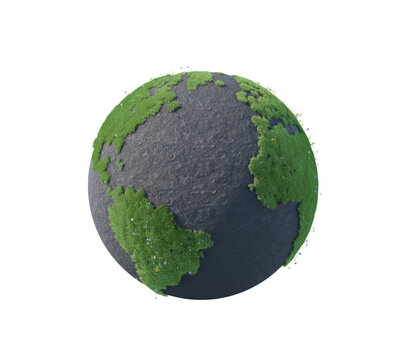 Fototapeta concept of green grass nature world Global Planet Earth isolated on white background. green grass eco world Global Planet Earth. 3d render illustration. nature world Global Planet Earth