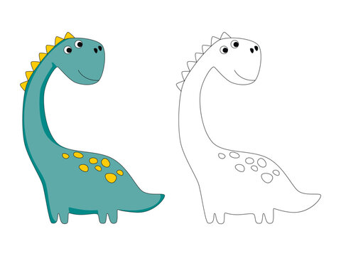 Funny cartoon dinosaur Diplodocus. Illustration for coloring book