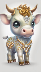 Very Sweet Baby Cow  Bejeweled Only White Background Generative AI Digital Illustration Part#20323 