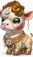 Very Sweet Baby Cow Bejeweled Only White Background Generative AI Digital Illustration Part#20323 