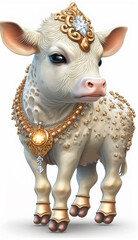 Very Sweet Baby Cow Bejeweled Only White Background Generative AI Digital Illustration Part#20323 