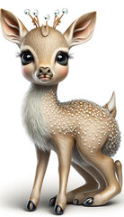 Very Sweet Baby  Deer Bejeweled Only White Background Generative AI Digital Illustration Part#20323 