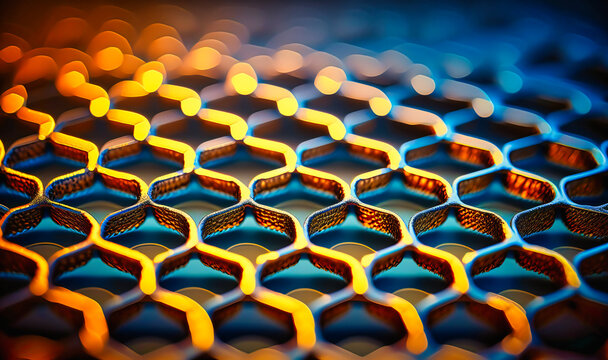 A close-up of graphene's distinctive honeycomb lattice structure, a lightweight and strong material