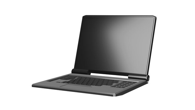 Laptop 3D render in white background or isolated background for computer mockup, 3d model and etc.