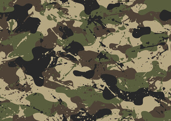 Grunge camouflage texture seamless pattern. Abstract modern endless military camo background for fabric and fashion textile print. Vector illustration. - obrazy, fototapety, plakaty