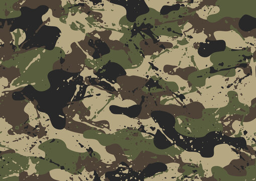 Grunge camouflage texture seamless pattern. Abstract modern endless military camo background for fabric and fashion textile print. Vector illustration.