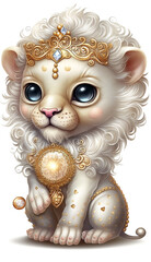 Very Sweet Baby Lion  Bejeweled Only White Background Generative AI Digital Illustration Part#20323 