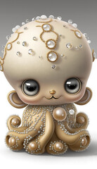 Very Sweet Baby Octopus  Bejeweled Only White Background Generative AI Digital Illustration Part#20323 