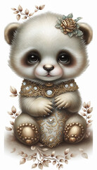 Very Sweet Baby Panda  Bejeweled Only White Background Generative AI Digital Illustration Part#20323 