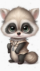 Very Sweet Baby Raccoon  Bejeweled Only White Background Generative AI Digital Illustration Part#20323 