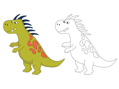 Funny cartoon dinosaur. Illustration for coloring book
