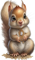 Fototapeta na wymiar Very Sweet Baby Squirrel Bejeweled Only White Background Generative AI Digital Illustration Part#20323 