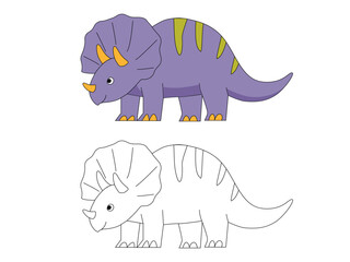 Funny cartoon dinosaur Triceratops. Illustration for coloring book © Irina