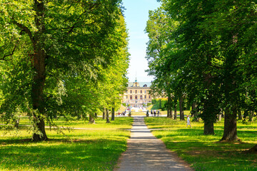 Fototapeta na wymiar Stockholm, Sweden - June 23, 2019: Palace Garden and Drottningholm Palace