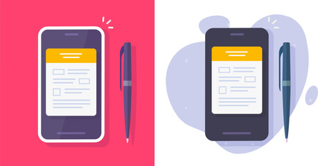 Application tax form on cell phone online digital filling flat icon vector graphic illustration or mortgage loan credit claim submission, bank statement document clipart, electronic register online