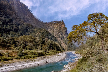 Fototapeta na wymiar Gori Ganga river, Munsiari tehsil of the Pithoragarh District, part of the state of Uttarakhand in northern India