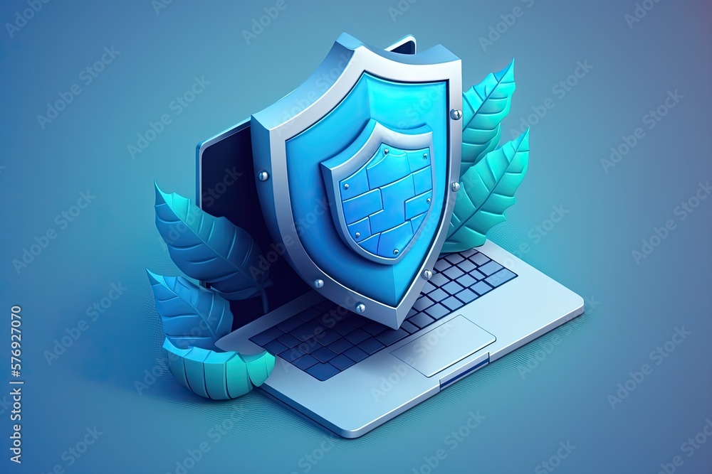 Poster digital safety, data encryption, and preventing cyberattacks against a blue background. creating saf