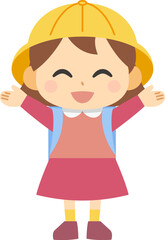 両手を挙げる小学校低学年の女の子1（輪郭線なし）