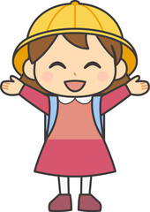 両手を挙げる小学校低学年の女の子1（輪郭線あり）