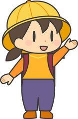 手を挙げる小学校低学年の女の子2（輪郭線あり）