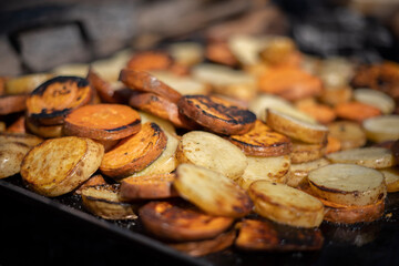 Rustic and Delicious: Grilled Potatoes on a Metal Griddle