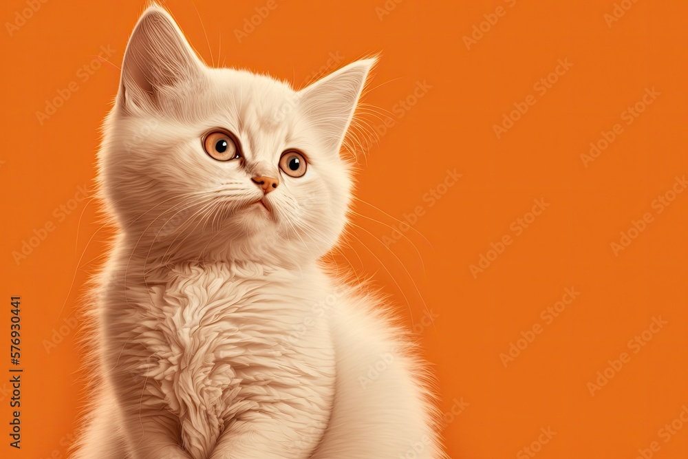 Poster british cream colored boy kitten sporting a wise expression, posing in many amusing settings against