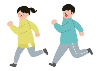 ランニングをする男女のイラスト素材　カラー