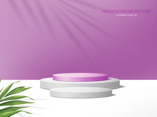 vector illustration white and pink color cylinder podium on the realistic 3D room,use for cosmetic and presentation background.