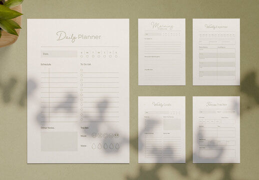Life Planner Design Layout Template with Green Background