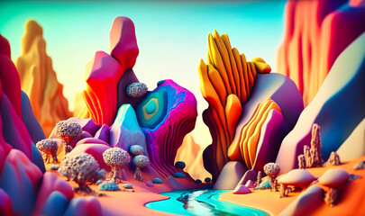 A surreal and dreamlike depiction of abstract forms with a digital aesthetic