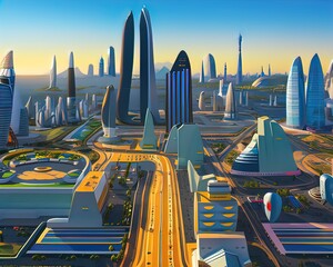 Obraz na płótnie Canvas City skyline at sunset, Futuristic, Future City, Modern Skyline, Buildings Landscape, Generative AI