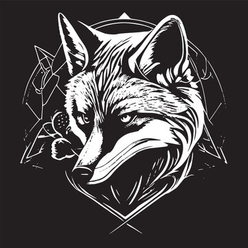Vector image of a fox. Fox head monochrome