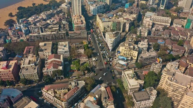 Mumbai downtown aerial drone view, India, Maharashtra, 4k cinematic