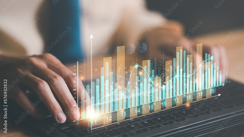 Aufkleber Businessman reading graph report and business statistics charts ,Analysis and improvement of corporate strategy ,manage financial and marketing documents , Statistics and Data Concepts