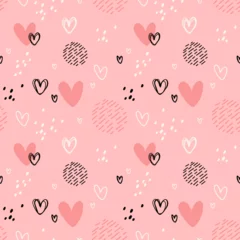 Seamless abstract pattern with hearts and dots. Creative childish scandinavian pastel pattern. Great for fabric, textile © tanyabosyk