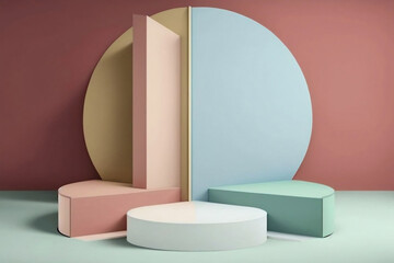 Elevate Your Product Showcase with 3D Podium Set in Soft Pastel Colors. Generative AI