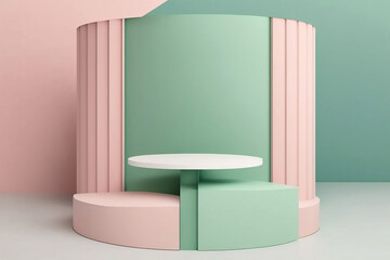 Elevate Your Product Showcase with 3D Podium Set in Soft Pastel Colors. Generative AI