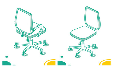 Isometric Office Chair on Wheels. Outline Desk Chair Icon.
