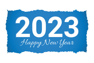 2023 Happy new year text typography on torn paper