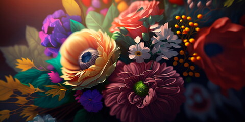Fototapeta na wymiar A close-up of a colorful bouquet of flowers Generative AI