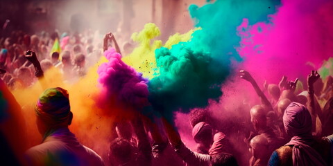 Colorful Holi festival celebrations Generative AI