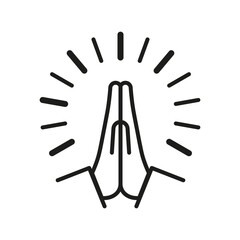Hands folded in supplication line icons. Religion, christianity, bible, church, pastor, priest, sermon. Religion concept. Vector line icon on white background