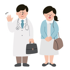 訪問医療をする医療従事者 医者 看護師 カラー